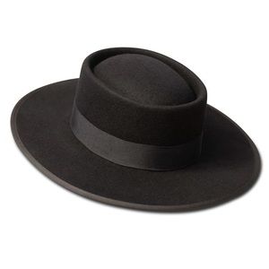 Olive and Pique Black Felt Boater Hat